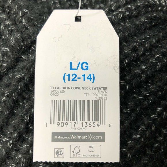 Time & Tru Womens Cowl Neck Sweater Black Heathered Longline Relaxed Fit Casual - Picture 11 of 12